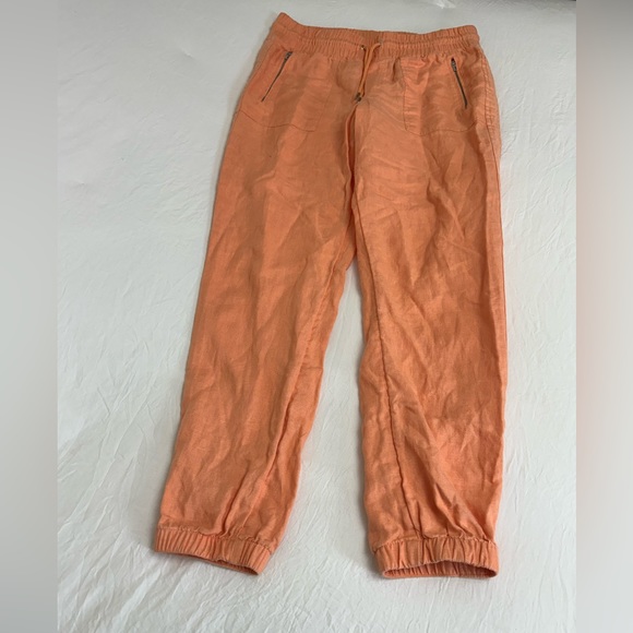 Athleta Womens Cabo Linen Joggers Peach Orange Drawstring Waist Size 10 Tall - Picture 14 of 15
